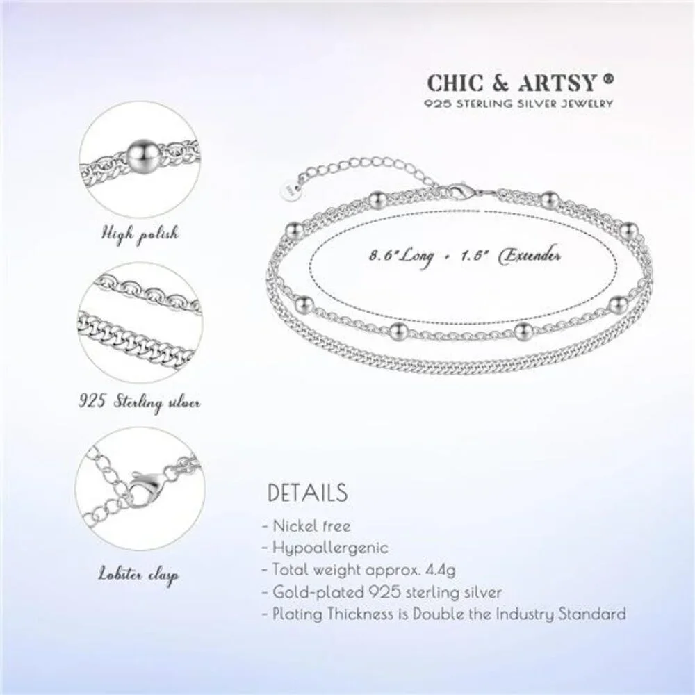 Sterling Silver Layered Anklet Women Satellite Star Butterfly Beach Jewelry